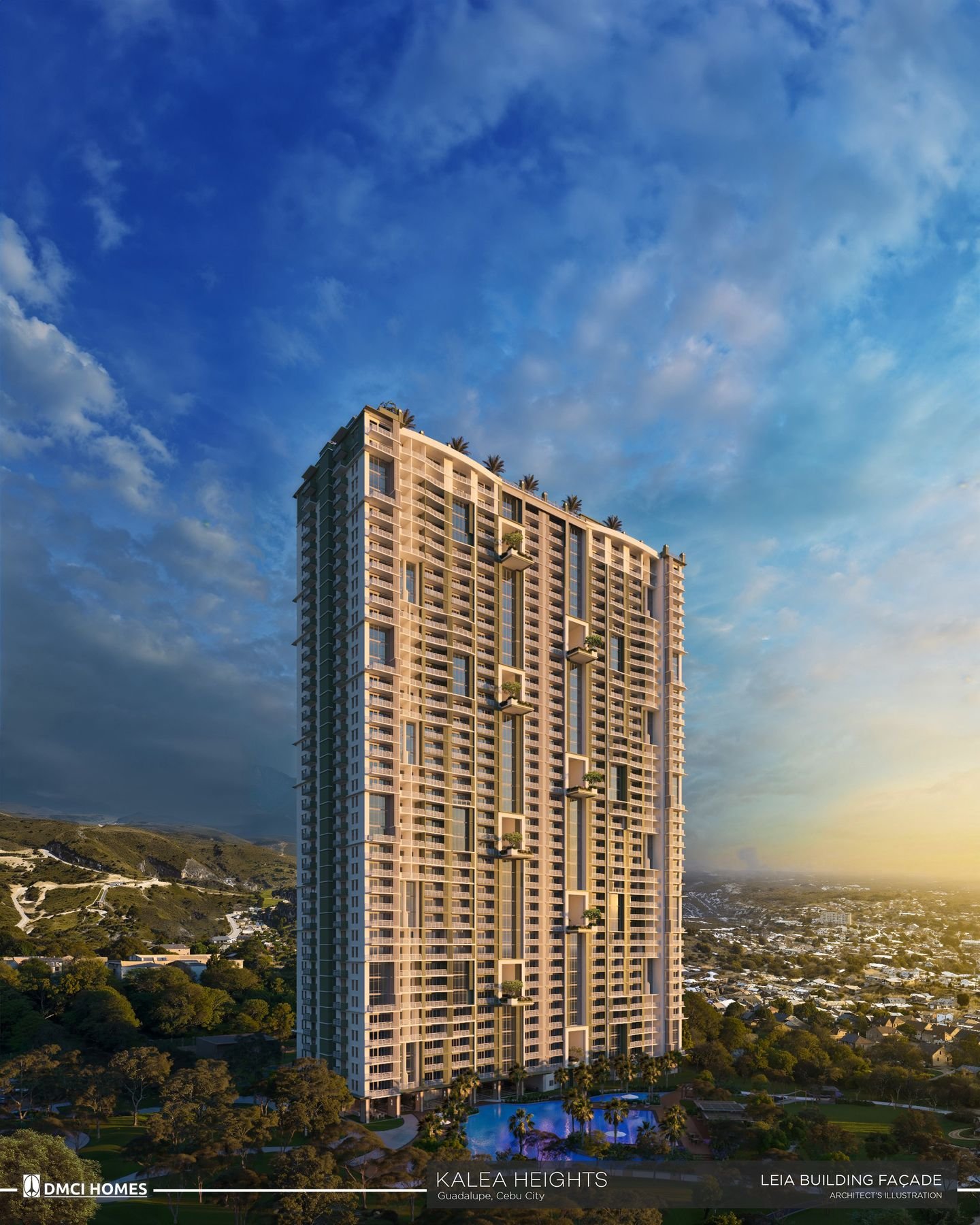Leia building at dusk at Kalea Heights