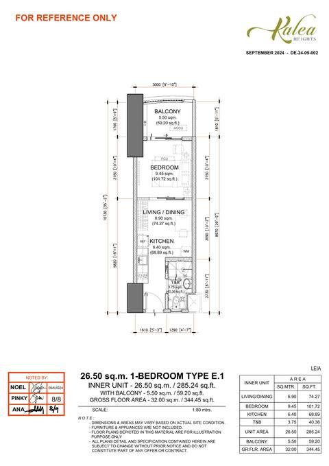 Layout for Type E.1 — 26.50 sqm