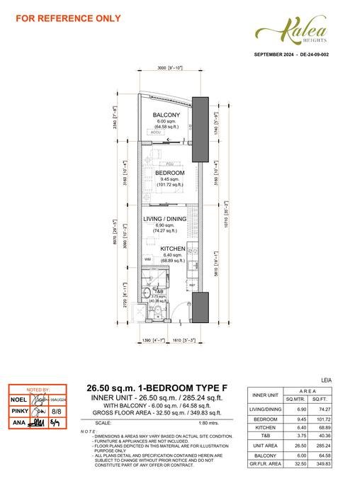 Layout for Type F — 26.50 sqm