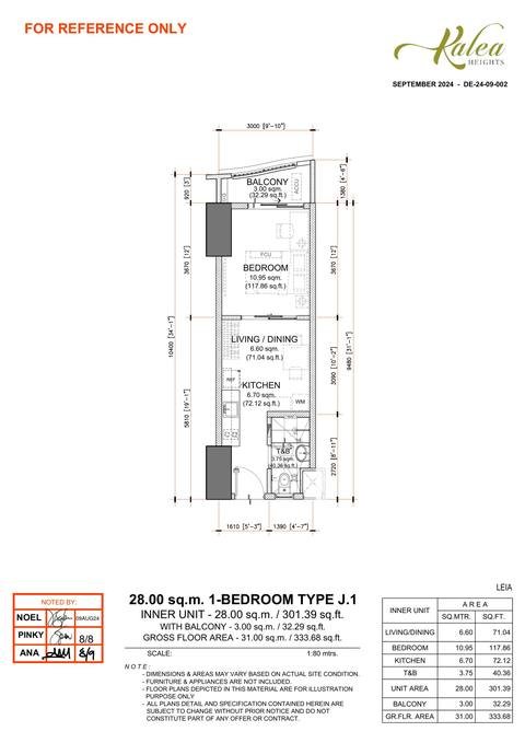 Layout for Type J.1 — 28.00 sqm