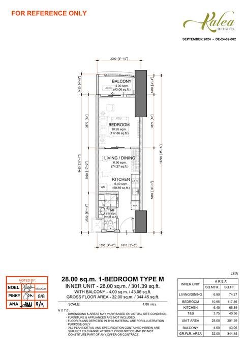 Layout for Type M — 28.00 sqm