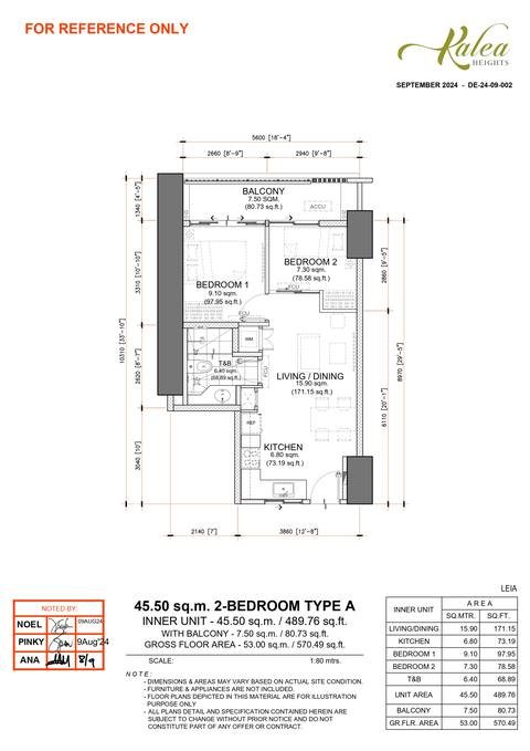 Layout for Type A — 45.50 sqm