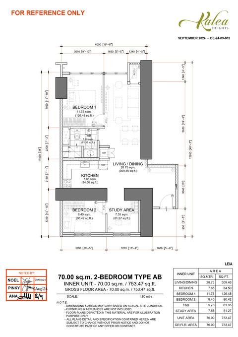 Layout for Type AB — 70.00 sqm
