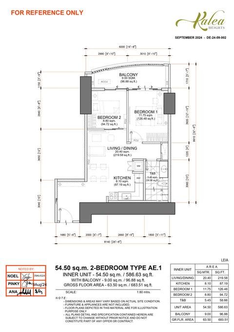 Layout for Type AE.1 — 54.50 sqm