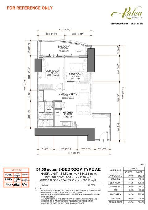 Layout for Type AE — 54.50 sqm