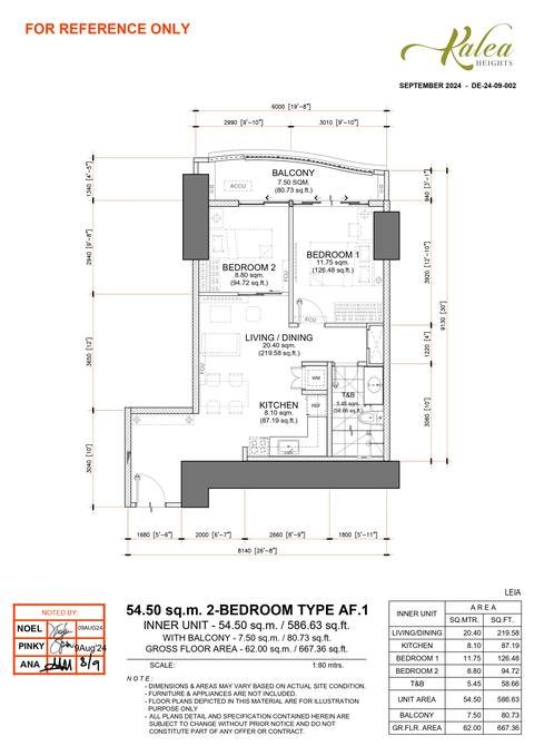 Layout for Type AF.1 — 54.50 sqm