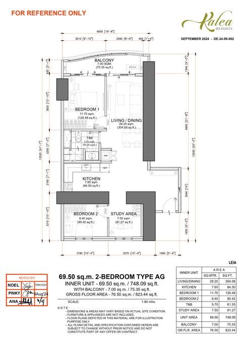 Layout for Type AG — 69.50 sqm
