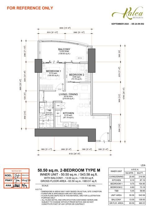 Layout for Type M — 50.50 sqm