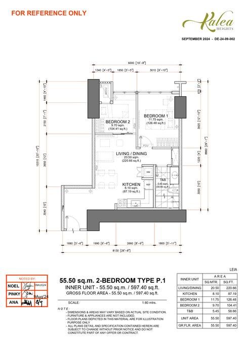Layout for Type P.1 — 55.50 sqm