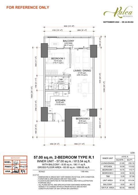Layout for Type R.1 — 57.00 sqm