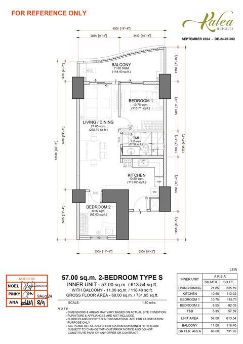 Layout for Type S — 57.00 sqm