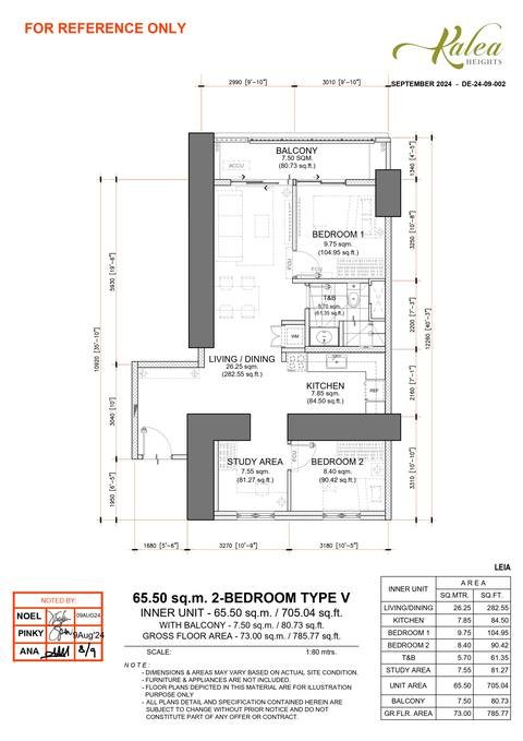 Layout for Type V — 65.50 sqm