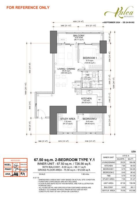 Layout for Type Y.1 — 67.50 sqm