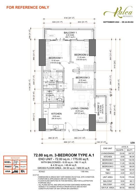 Layout for Type A.1 — 72.00 sqm