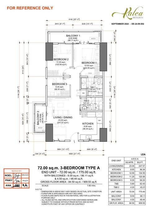 Layout for Type A — 72.00 sqm