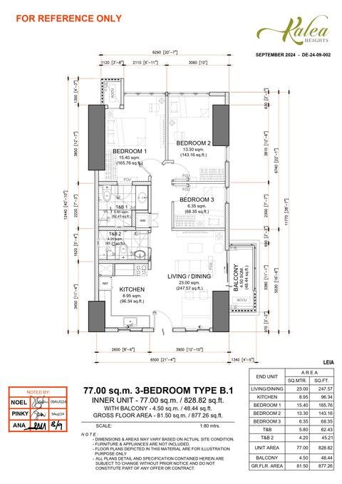 Layout for Type B.1 — 77.00 sqm
