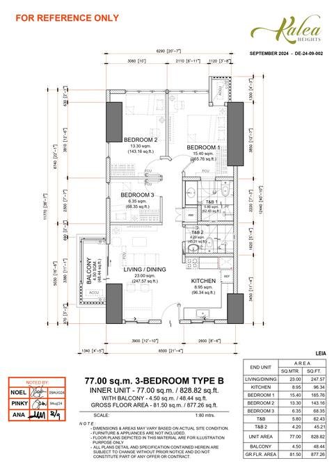Layout for Type B — 77.00 sqm