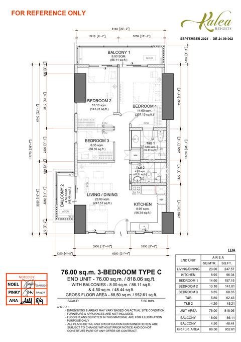 Layout for Type C — 76.00 sqm