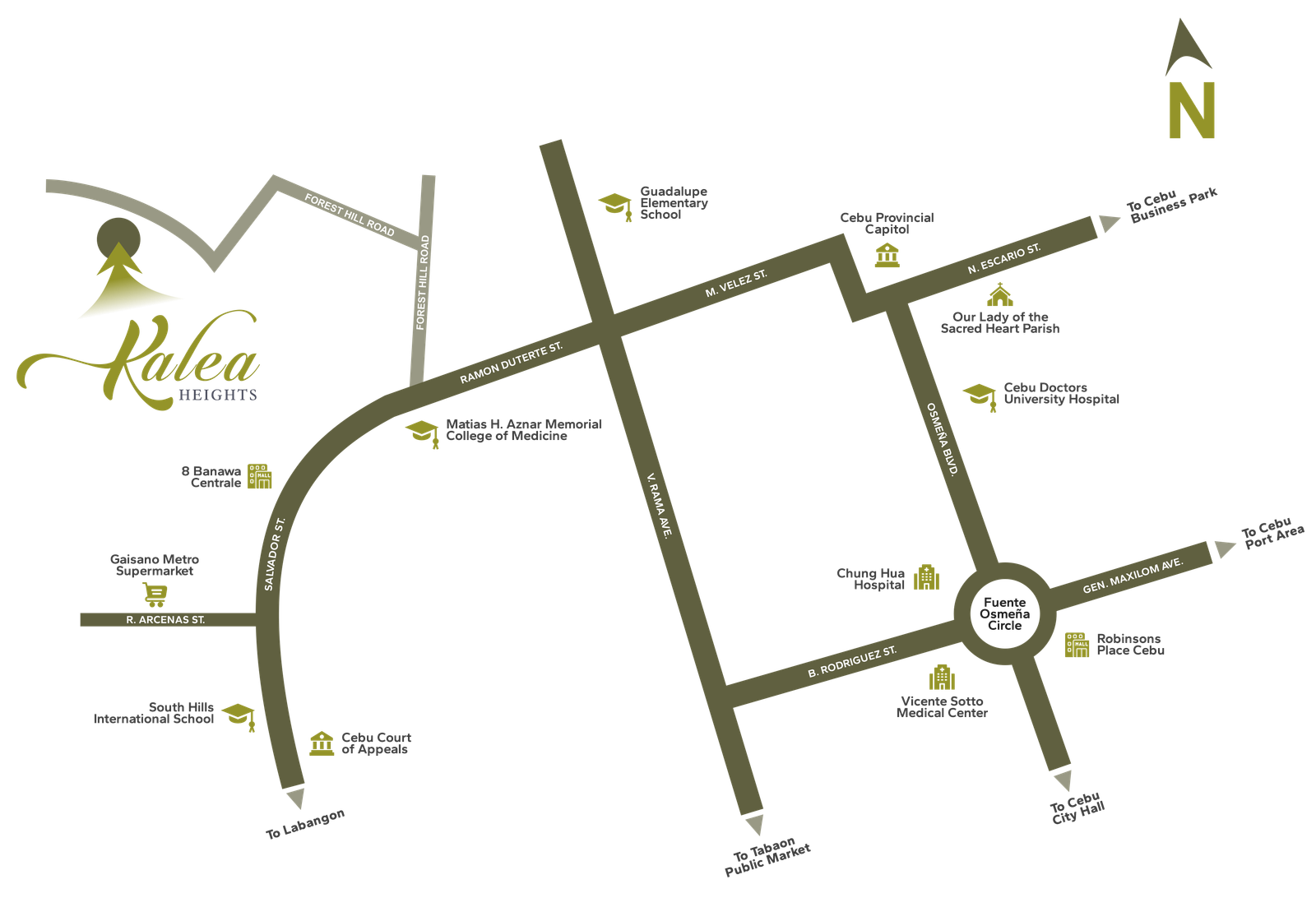 Location map showing Kalea Heights relative to Cebu City landmarks